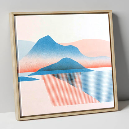 Graphic Catbells In Blue And Coral lake district fell canvas wall art in natural frame