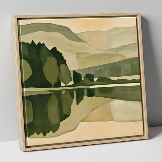 Abstract Dawn Lake Reflection lake district lake canvas wall art in natural frame