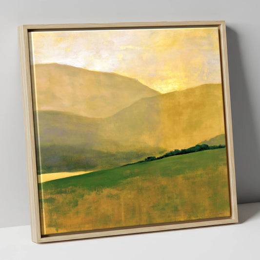 Golden Fells and Green Valley lake district valley canvas wall art in natural frame