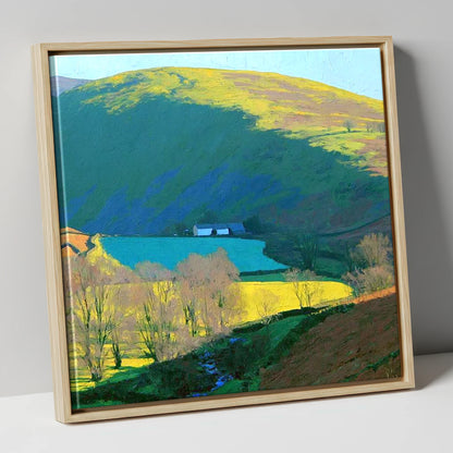 Vibrant Ling Fell Valley Farm lake district fell canvas wall art in natural frame