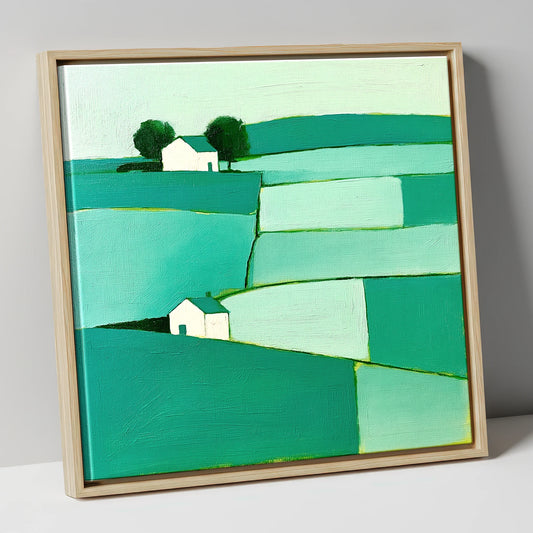Teal Fields Near Sawrey lake district village canvas wall art in natural frame