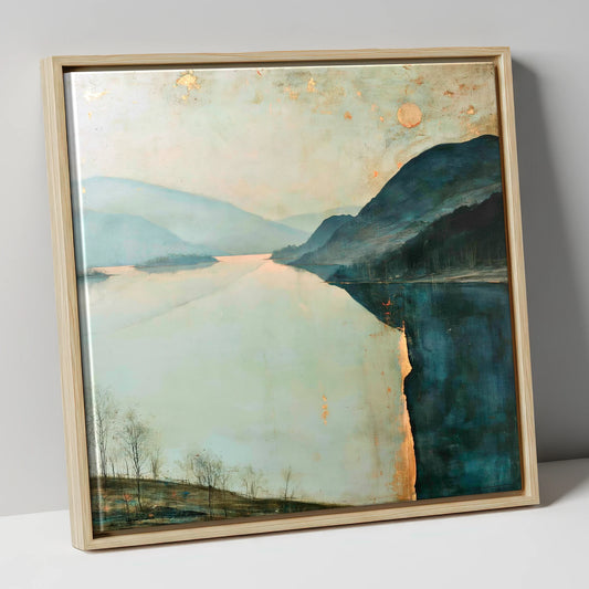 Ullswater in Slate and Gold lake district lake canvas wall art in natural frame