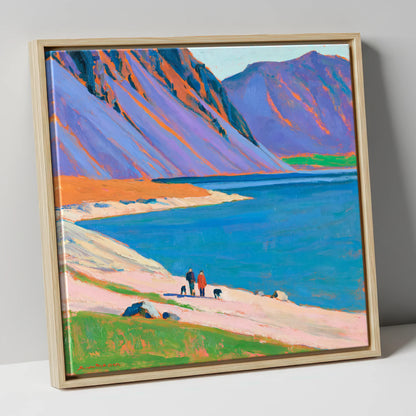 Colourful Wast Water Dog Walk gifts for dog walkers canvas wall art in natural frame