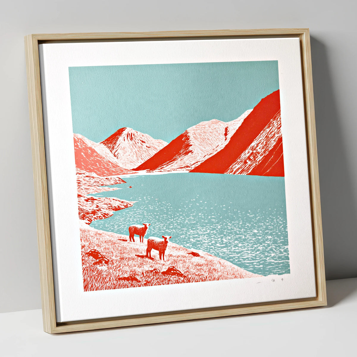 Wastwater Fells in Bold Red lake district lake canvas wall art in natural frame