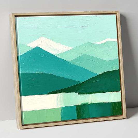 Abstract Teal Scafell Pike lake district fell canvas wall art in natural frame