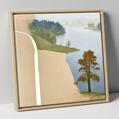 Lone Tree at Tarn Hows lake district lake canvas wall art in natural frame