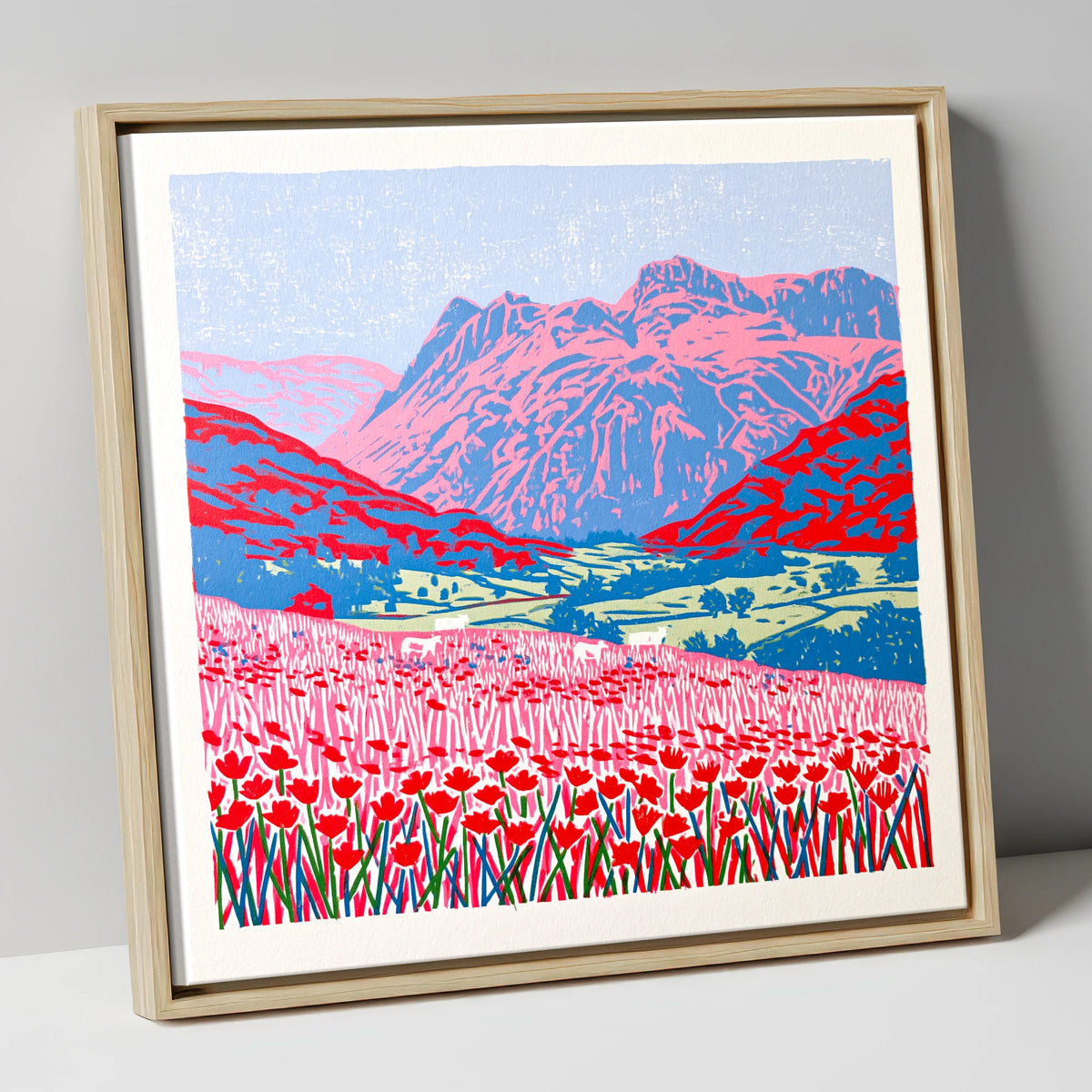 Vivid Meadows of Great Langdale lake district valley canvas wall art in natural frame