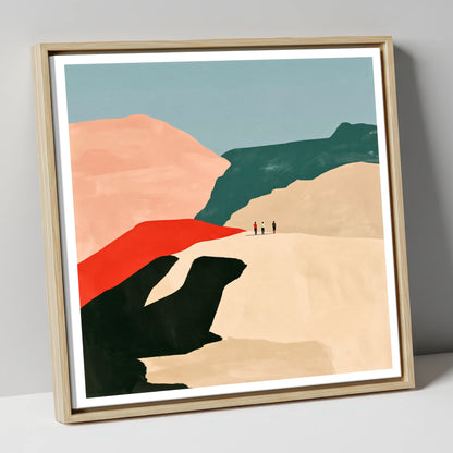 Bold Fell Ridge with Hikers lake district fell canvas wall art in natural frame