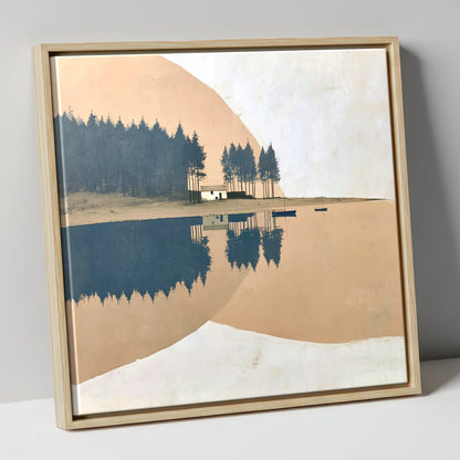 Slate Blue Lake Reflections lake district lake canvas wall art in natural frame