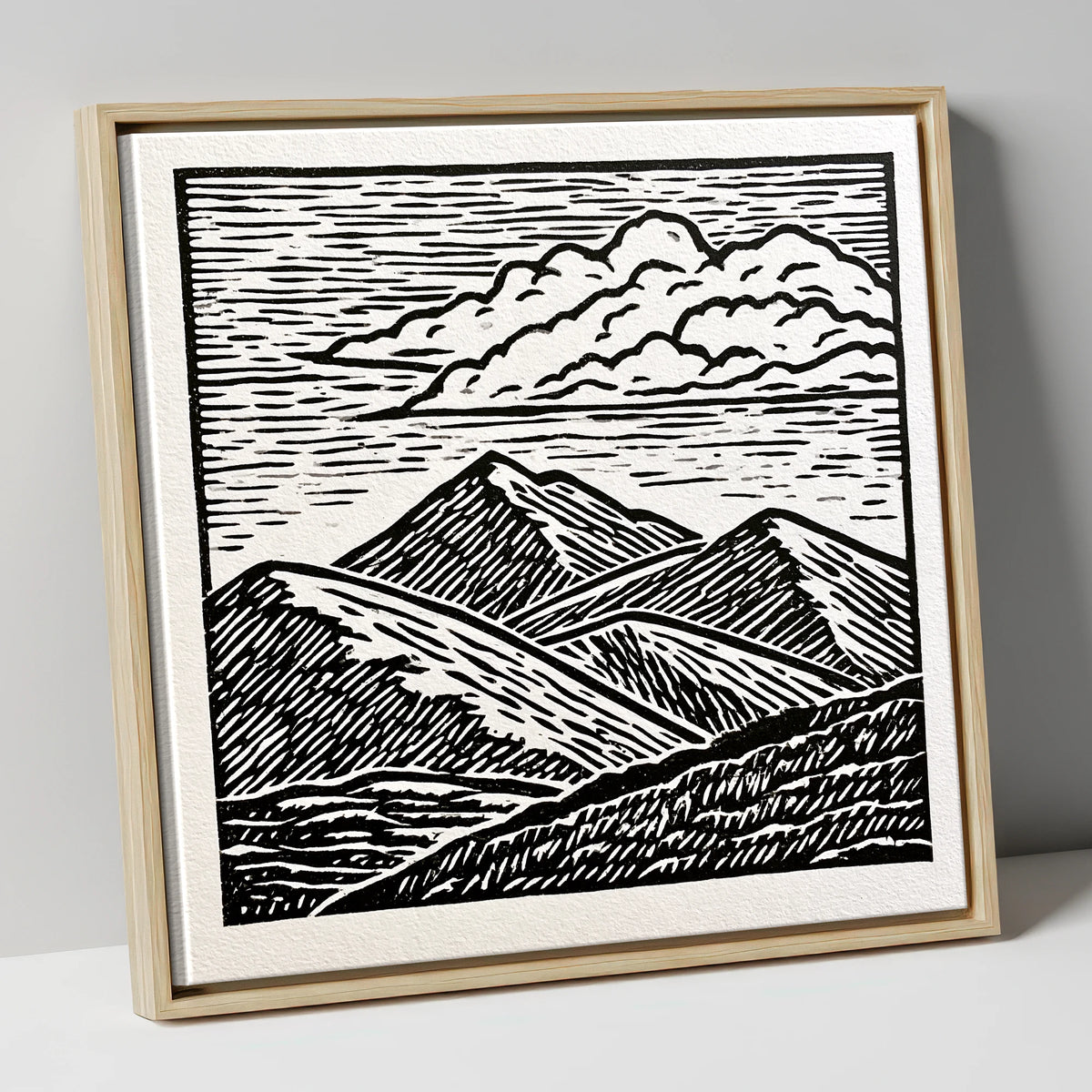 Black and White Rolling Fells lake district fell canvas wall art in natural frame