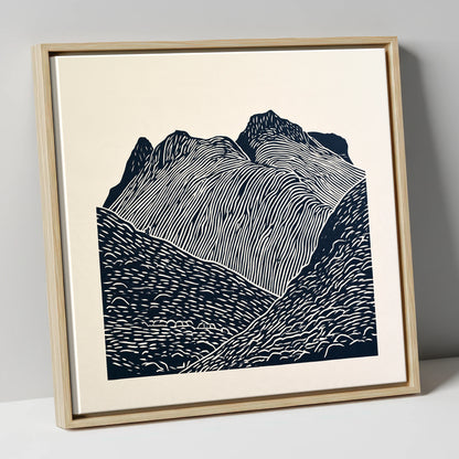 Graphic Monochrome Langdale Pikes lake district fell canvas wall art in natural frame