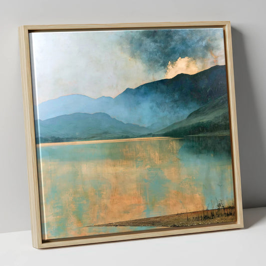 Light Breaking Over Crummock Water lake district lake canvas wall art in natural frame