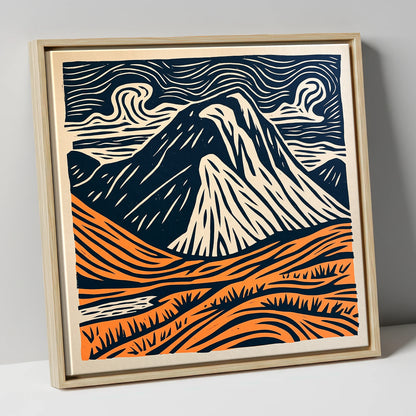 Great Gable in Navy and Orange lake district fell canvas wall art in natural frame
