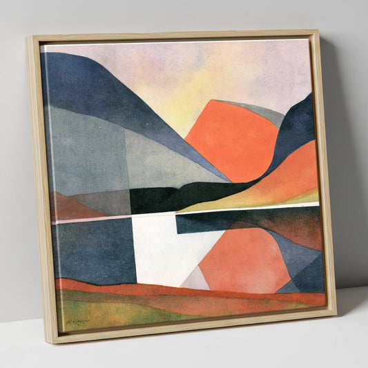 Abstract Fells and Lake Reflections lake district lake canvas wall art in natural frame