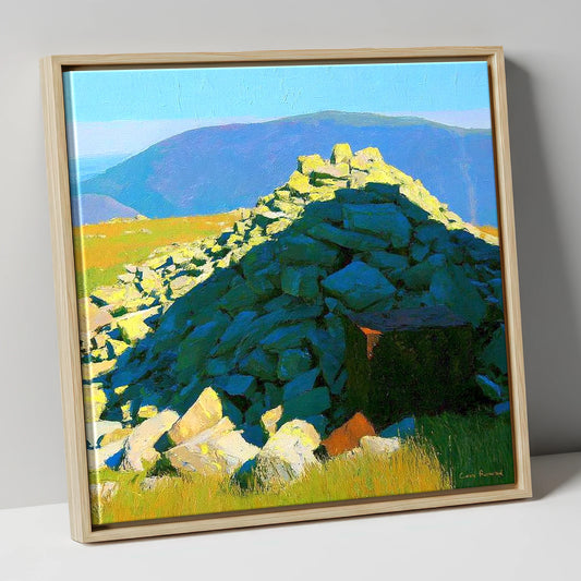 Sunlit Cairn on Grike Summit lake district fell canvas wall art in natural frame