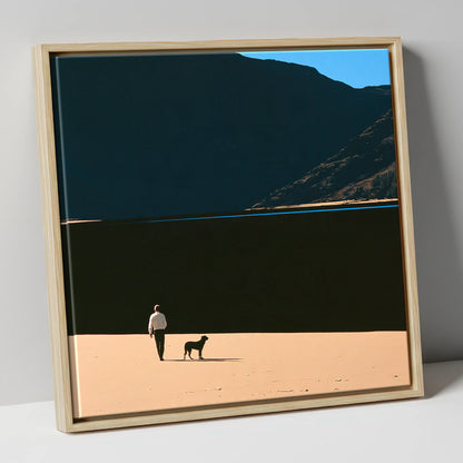 Dog Walker on Ennerdale Shore gifts for dog walkers canvas wall art in natural frame