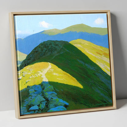 Sunlit Ridge to Cold Pike lake district fell canvas wall art in natural frame