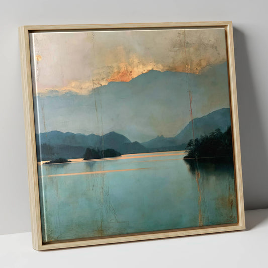 Golden Cloud Break at Derwentwater lake district lake canvas wall art in natural frame