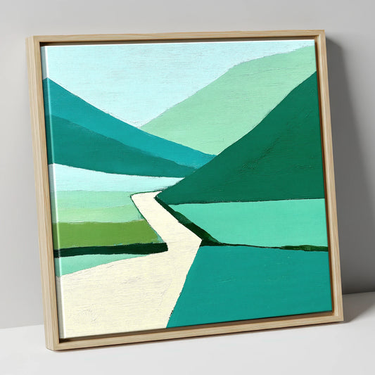 Abstract Teal Kirkstone Pass Fells lake district valley canvas wall art in natural frame