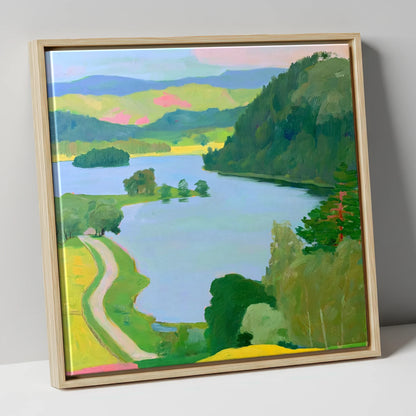 Vibrant Rydal Water Lakeside Path lake district lake canvas wall art in natural frame