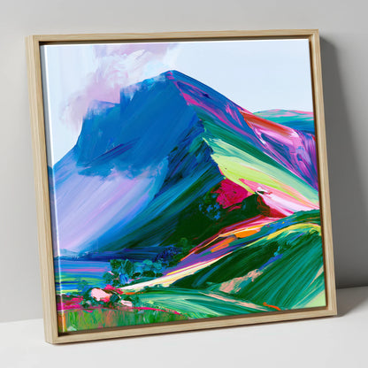 Vibrant Blue Mountain Ridge lake district fell canvas wall art in natural frame