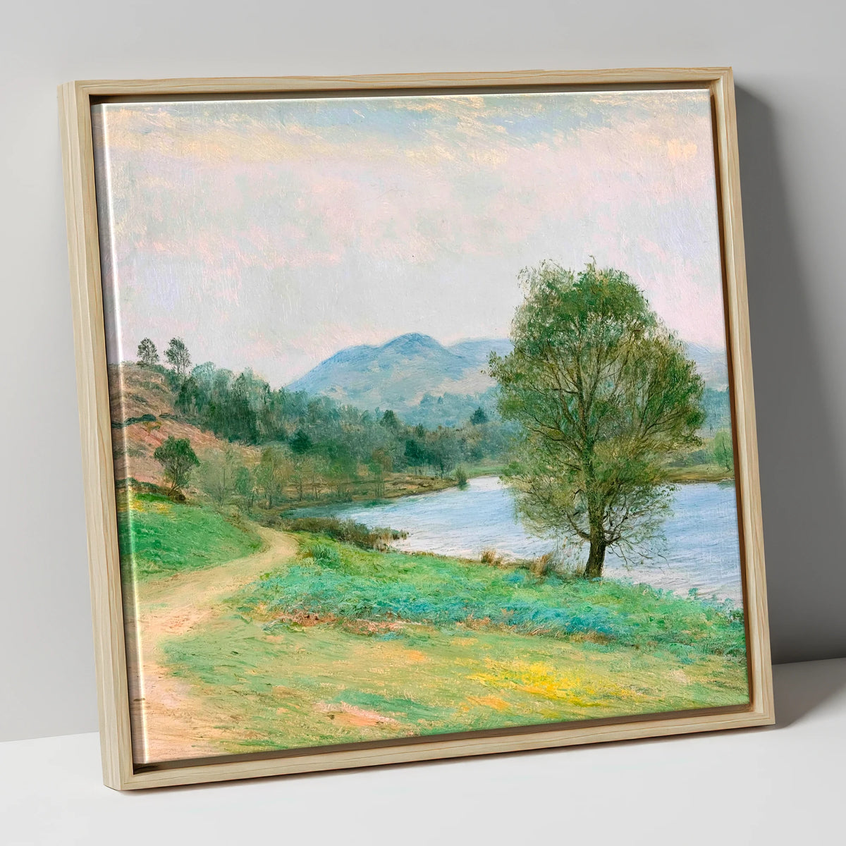 Tarn Hows in Spring Light lake district lake canvas wall art in natural frame