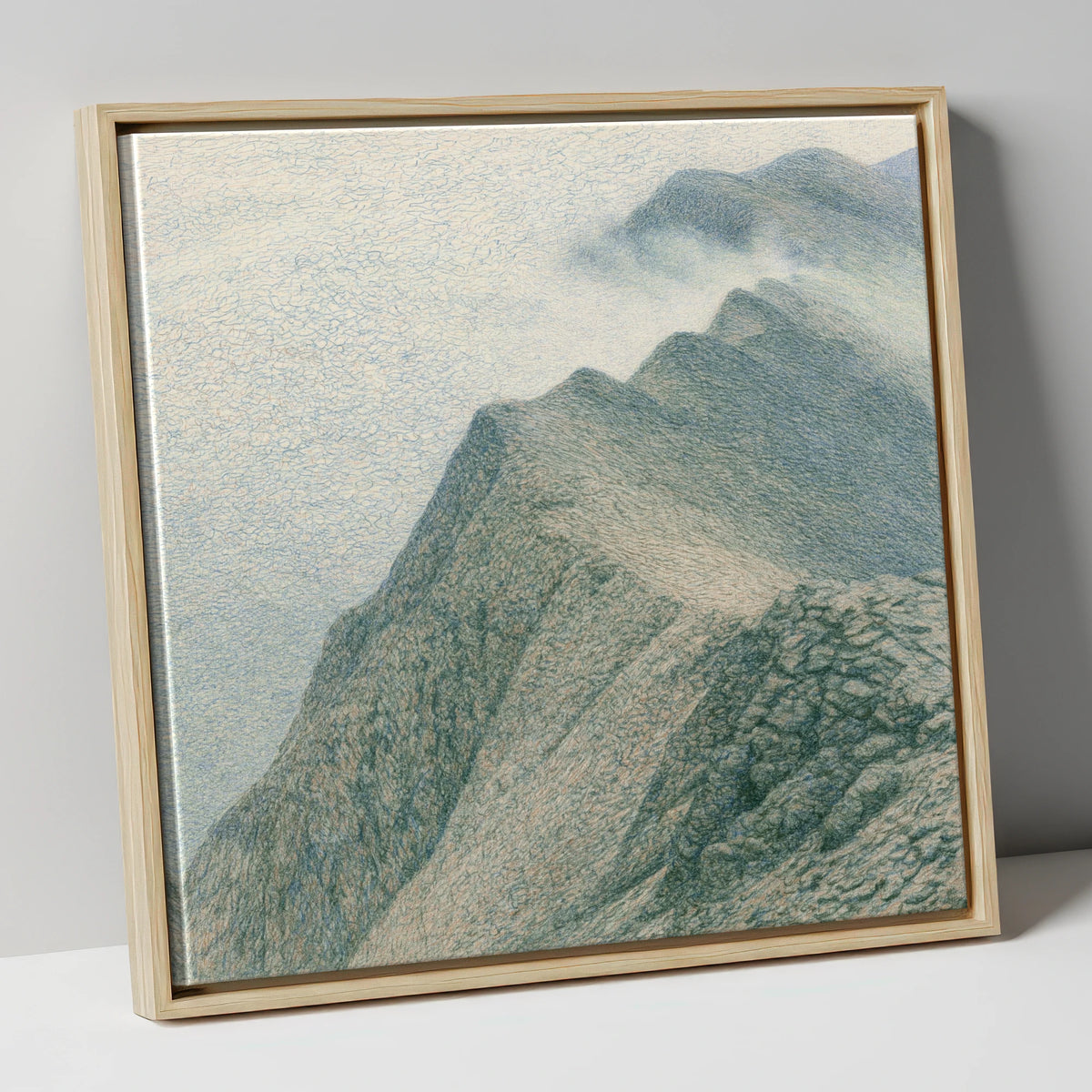 Textured Mountain Ridge in Mist lake district fell canvas wall art in natural frame