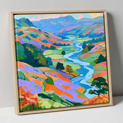 Vibrant Lake District River Valley lake district waterfall canvas wall art in natural frame