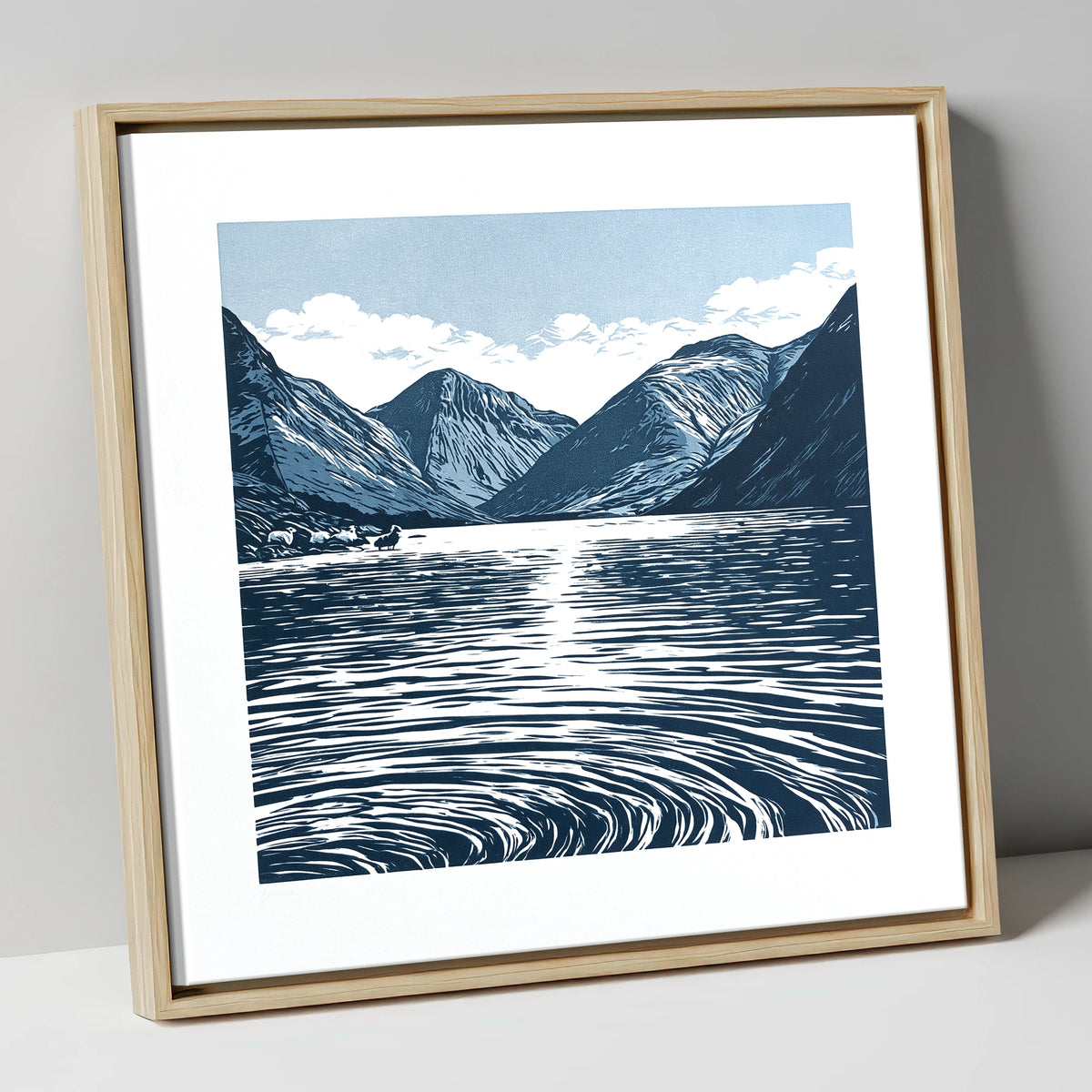 Wastwater Fells in Deep Navy lake district lake canvas wall art in natural frame