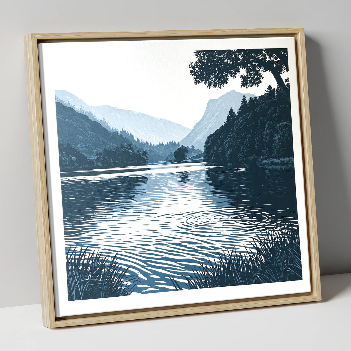 Lake Ripples at First Light lake district lake canvas wall art in natural frame