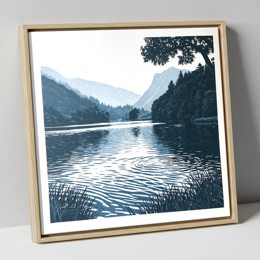 Lake Ripples at First Light lake district lake canvas wall art in natural frame
