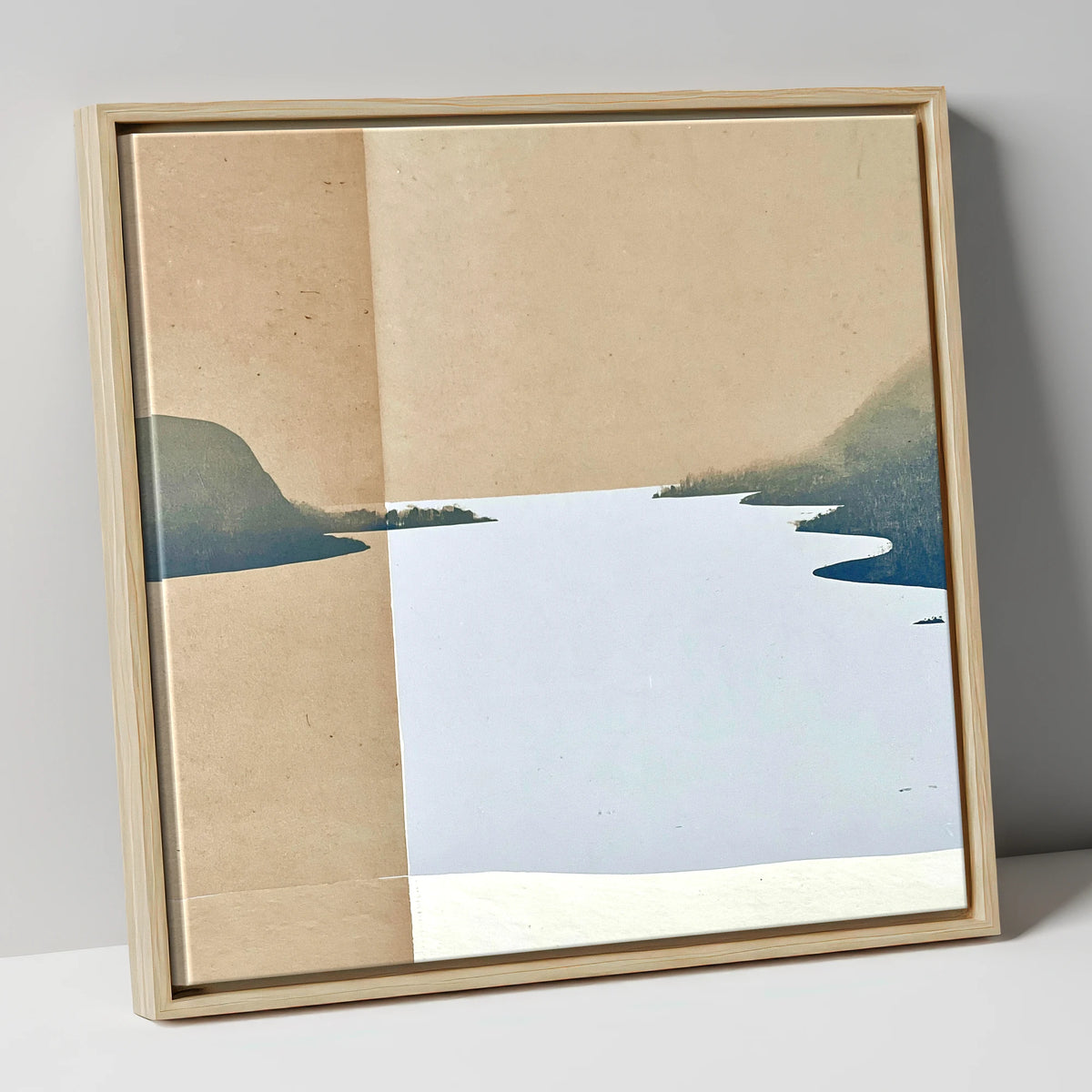 Minimalist Ullswater in Slate Blue lake district lake canvas wall art in natural frame