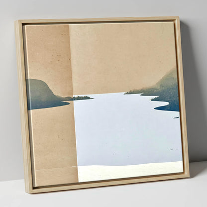 Minimalist Ullswater in Slate Blue lake district lake canvas wall art in natural frame