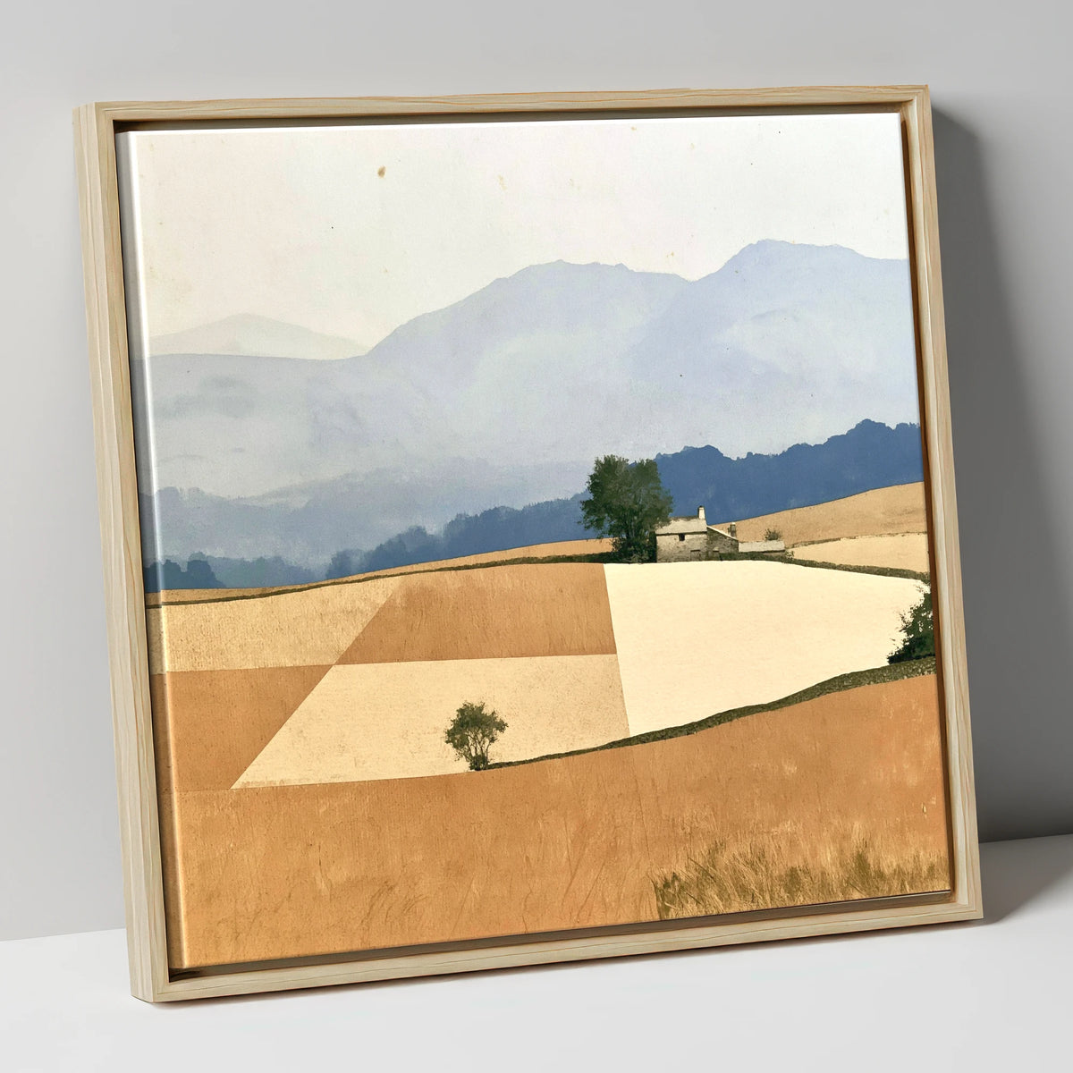 Stone Cottage in Harvest Gold Fells lake district valley canvas wall art in natural frame