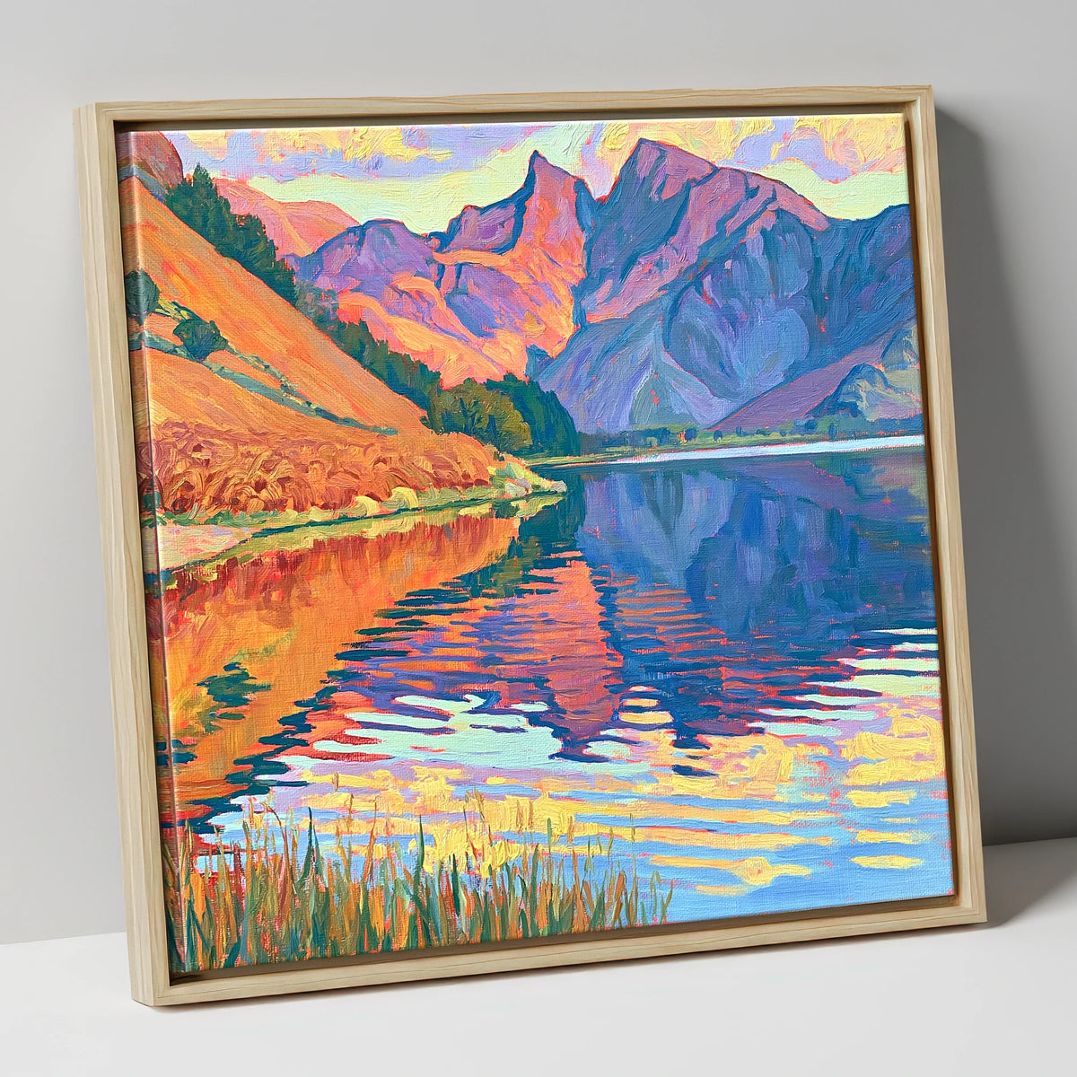 Vivid Fells of Loweswater lake district lake canvas wall art in natural frame