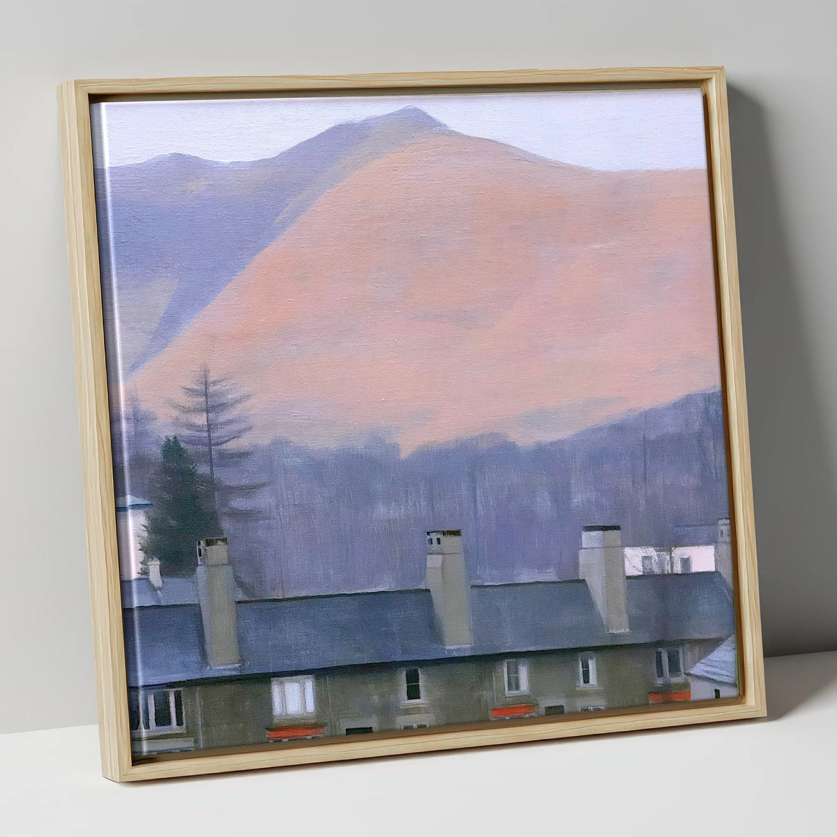 Skiddaw over Keswick at Dusk lake district village canvas wall art in natural frame