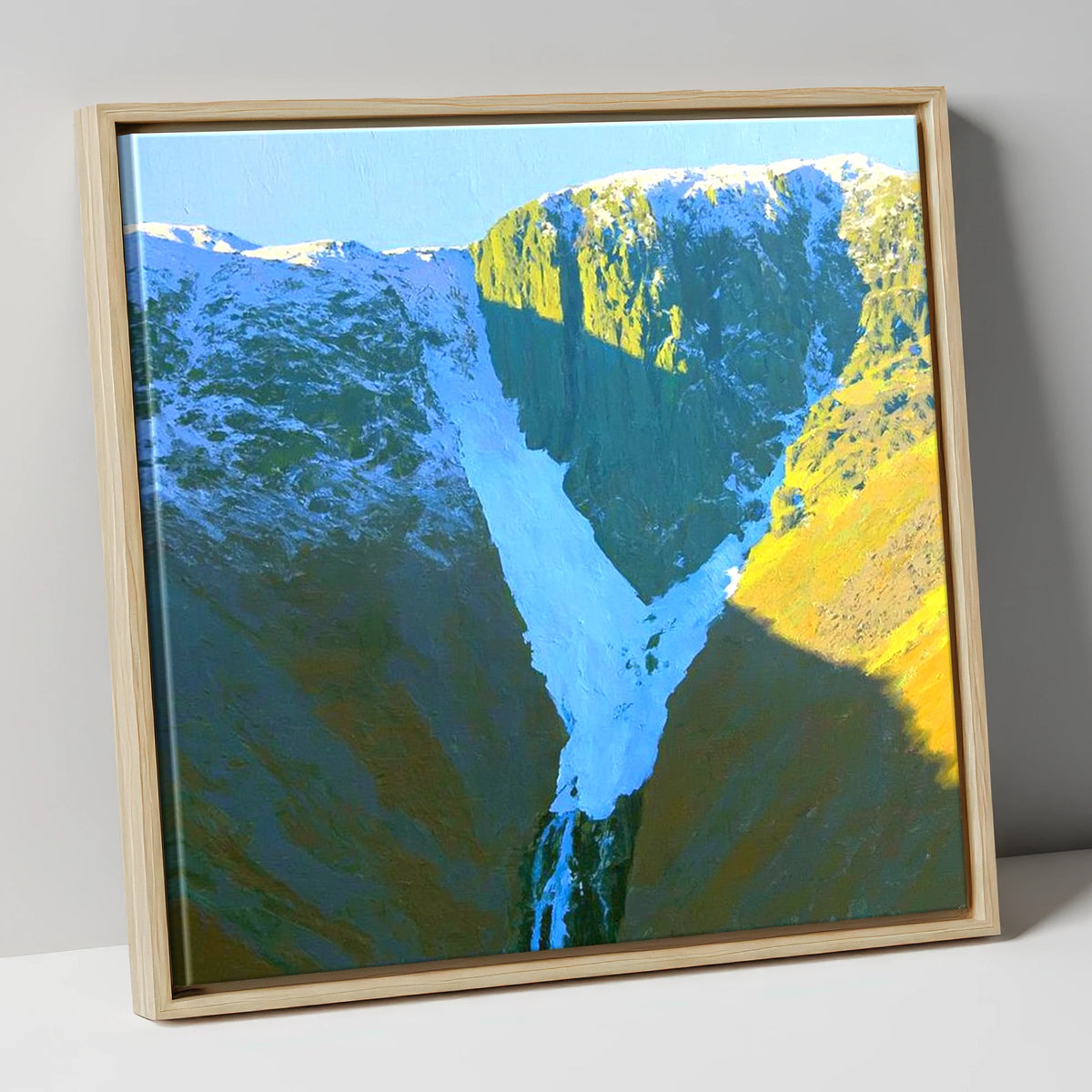 Snowy Crags of Nethermost Pike lake district fell canvas wall art in natural frame