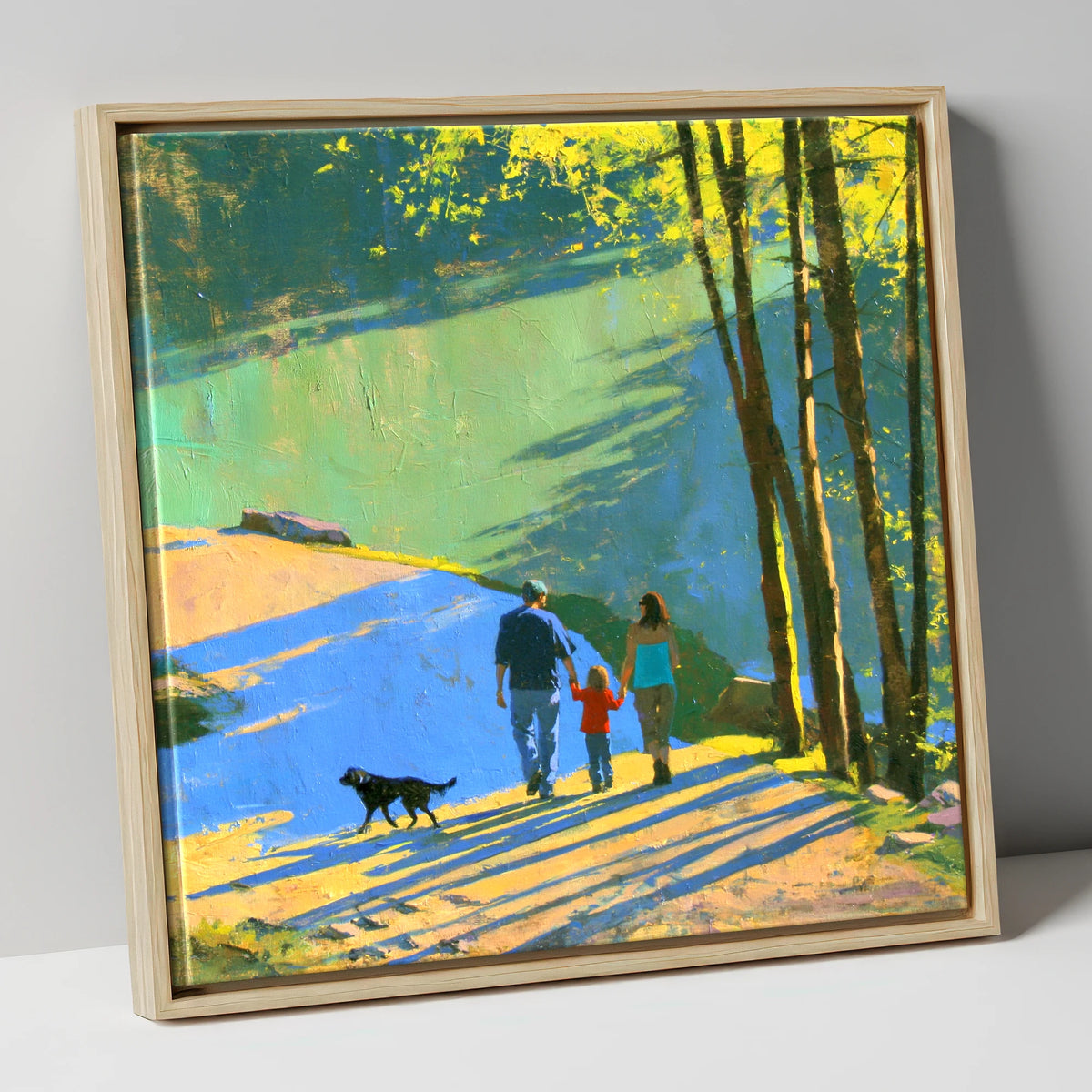 Sunlit Aira Force Dog Walk gifts for dog walkers canvas wall art in natural frame