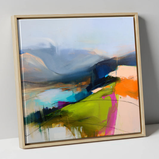 Vibrant Fell Summit View lake district fell canvas wall art in natural frame