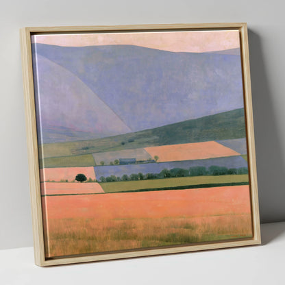 Lavender Fells Over Dale Fields lake district valley canvas wall art in natural frame