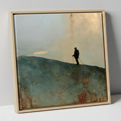 Walker Silhouette on Skiddaw Ridge lake district fell canvas wall art in natural frame