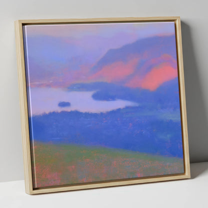 Keswick And Derwentwater At Twilight lake district village canvas wall art in natural frame