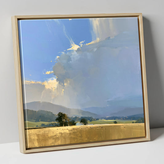 Golden Evening Light Over Fells lake district sky canvas wall art in natural frame