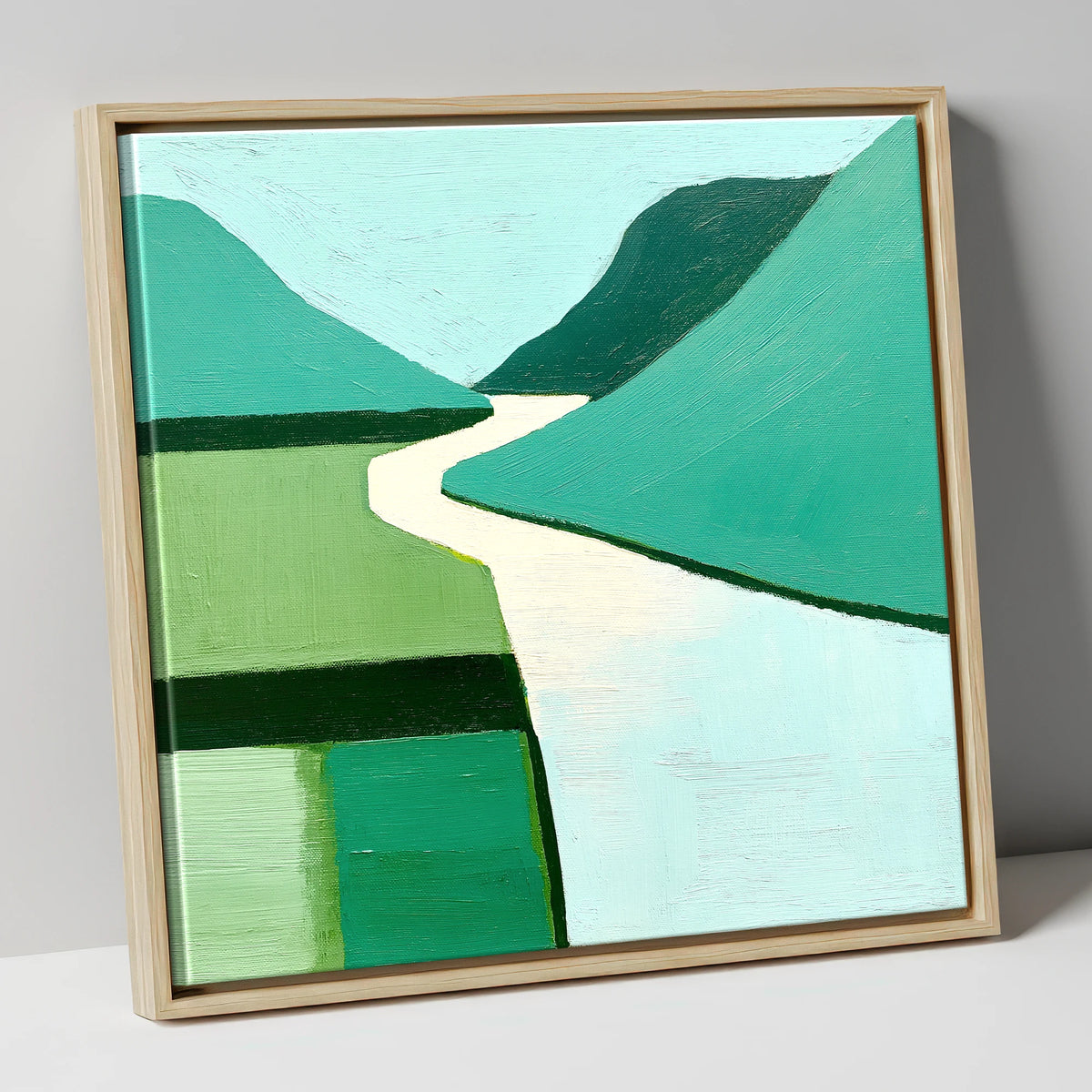 Abstract Green Wasdale Valley lake district valley canvas wall art in natural frame