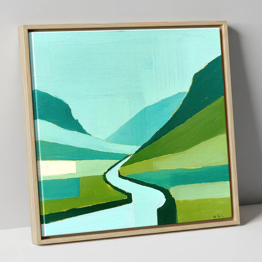 Hardknott Pass in Vivid Teal lake district valley canvas wall art in natural frame