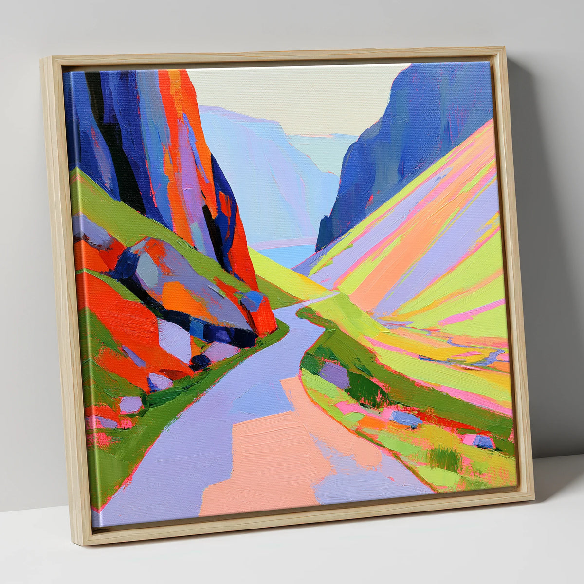 Winding Pass in Bold Hues lake district valley canvas wall art in natural frame