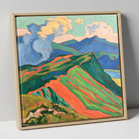 Vivid Misty Mountain Ridge lake district fell canvas wall art in natural frame