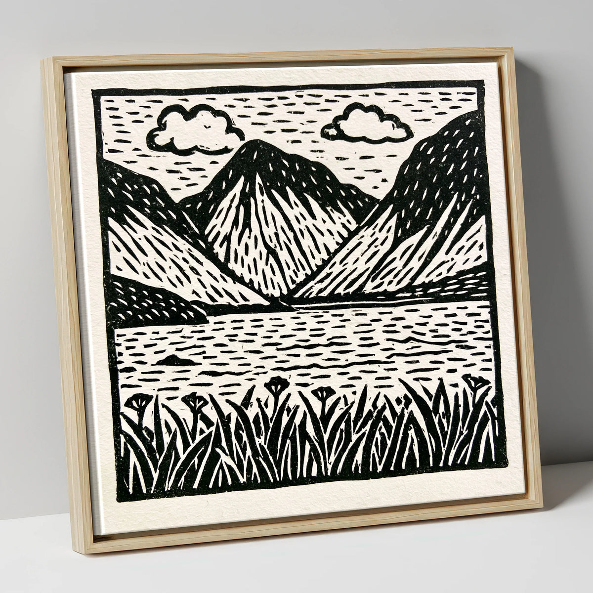 Black and White Wasdale Valley lake district valley canvas wall art in natural frame