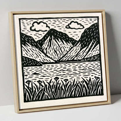 Black and White Wasdale Valley lake district valley canvas wall art in natural frame