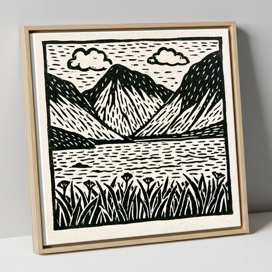 Black and White Wasdale Valley lake district valley canvas wall art in natural frame